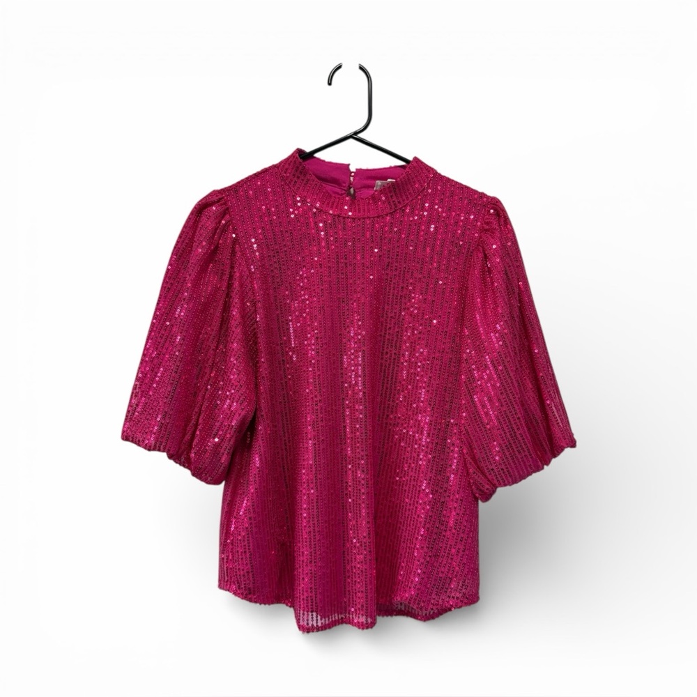 THML Women's‎ Hot Pink High Neck Sequin Top Size Small